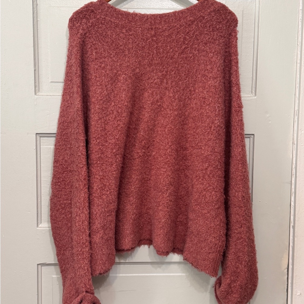 Anthropologie Pink V-Neck Sweater Plush Knit - Picture 2 of 3